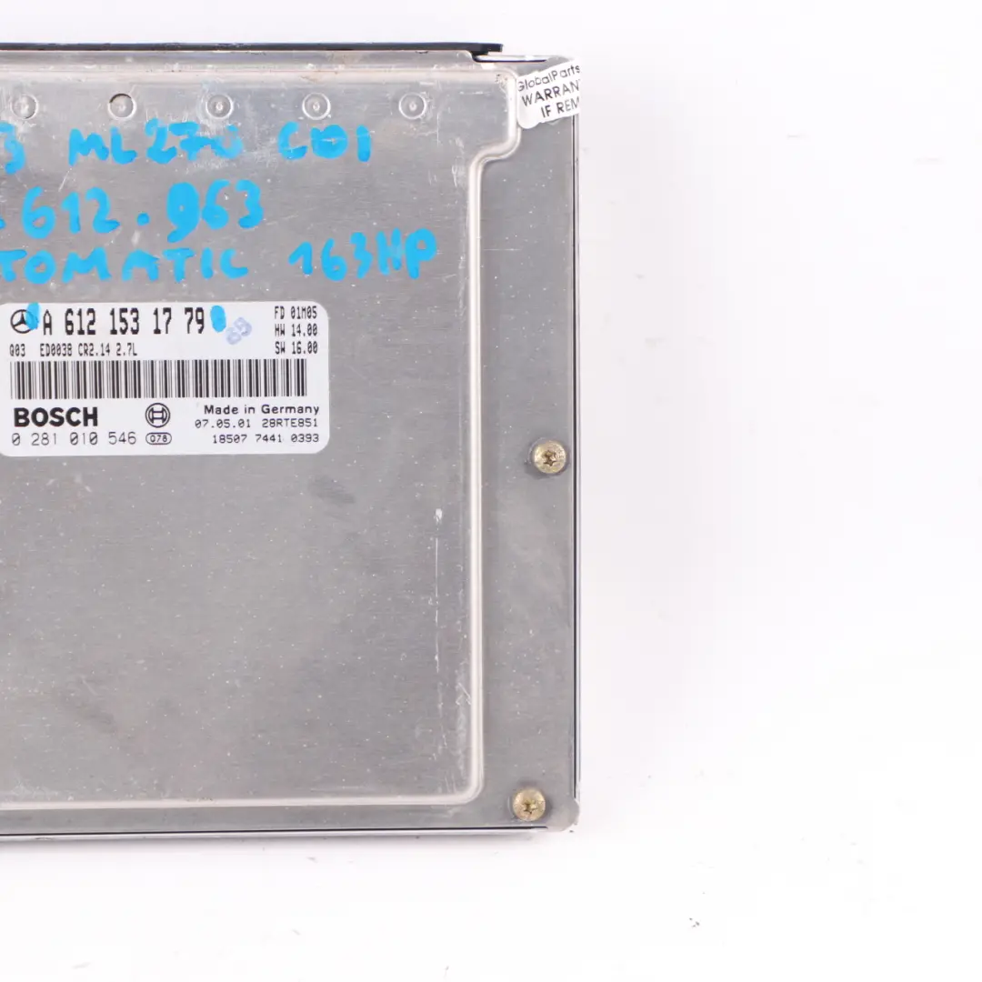 OM612.963 163HP Engine Unit ECU Automatic to Mercedes W163 ML 270 CDI with Part number A6121531779 Mercedes W163 ML 270 CDI OM612.963 163HP Engine Unit ECU Automatic - SKU A6121531779 - Part number A6121531779