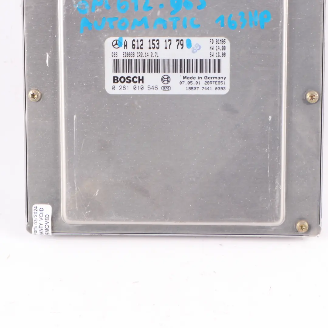 OM612.963 163HP Engine Unit ECU Automatic to Mercedes W163 ML 270 CDI with Part number A6121531779 Mercedes W163 ML 270 CDI OM612.963 163HP Engine Unit ECU Automatic - SKU A6121531779 - Part number A6121531779