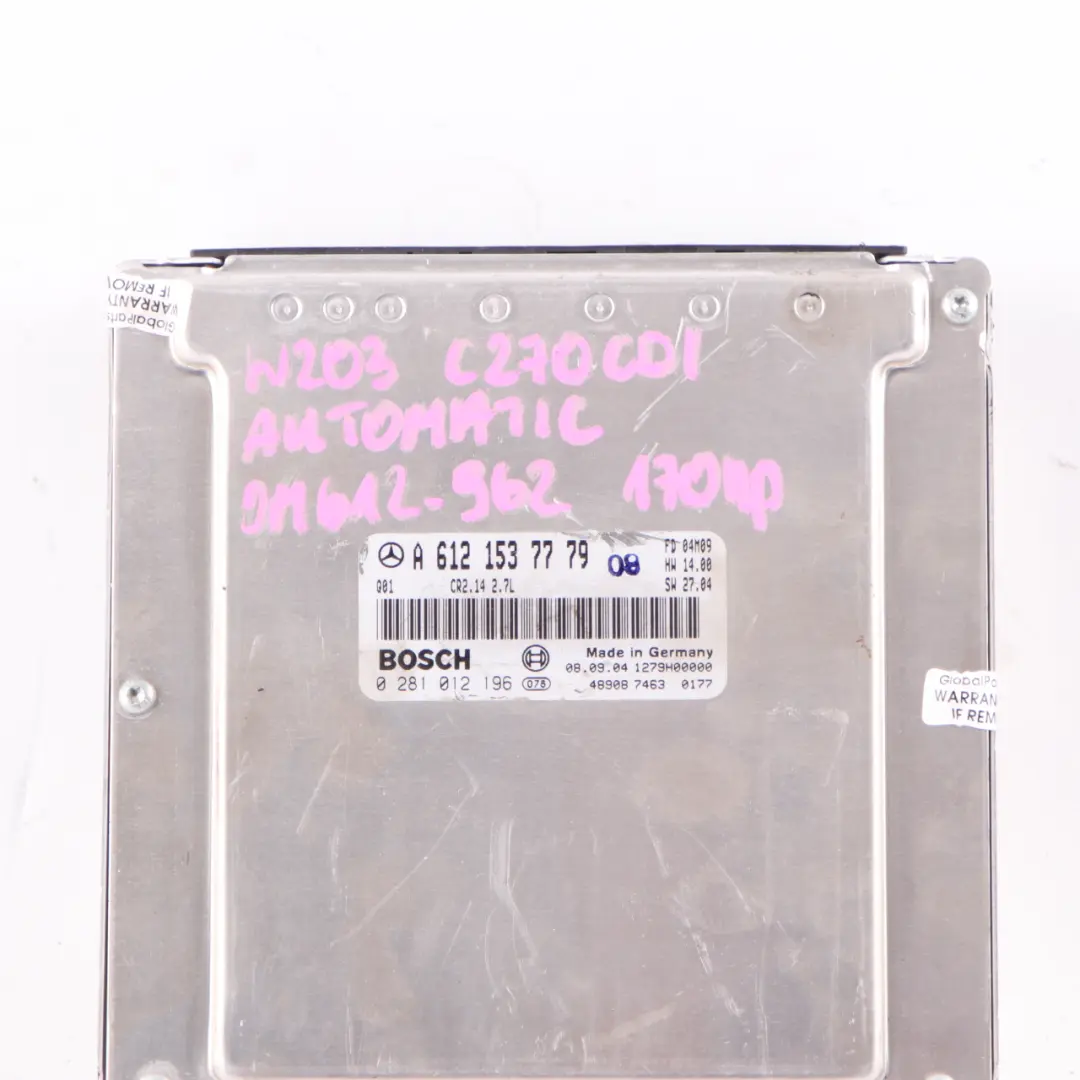270CDI OM612.962 170HP Engine Unit ECU Automatic to Mercedes W203 W209 with Part number A6121537779 Mercedes W203 W209 270CDI OM612.962 170HP Engine Unit ECU Automatic - SKU A6121537779 - Part number A6121537779