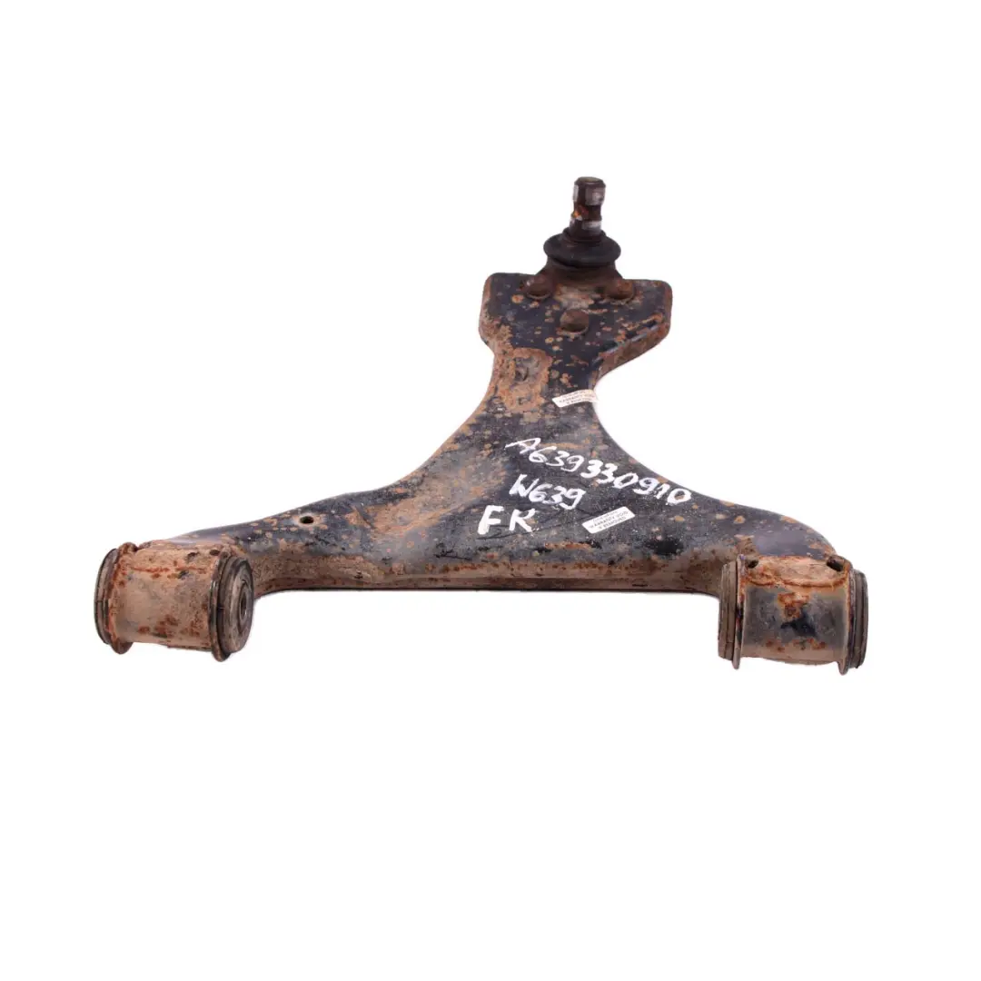 Control Arm Front Axle Bottom Wishbone Joint Right O/S to Mercedes Vito Viano W639 with Part number A6393300910 Mercedes Vito Viano W639 Control Arm Front Axle Bottom Wishbone Joint Right O/S - SKU A6393300910 - Part number A6393300910