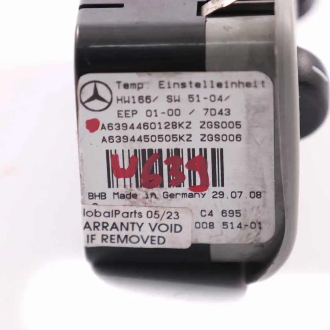 Mercedes W639 Rear Climate Control Switch Panel Air Con Unit Module - SKU A6394460128 - Part number A6394460128