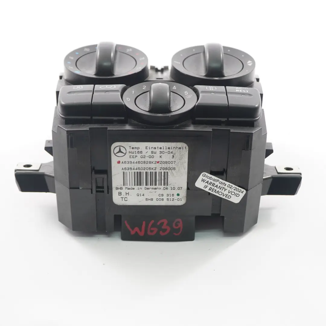 Mercedes Vito Viano W639 AC Climate Heater Control Unit Switch Panel - SKU A6394460828 - Part number A6394460828