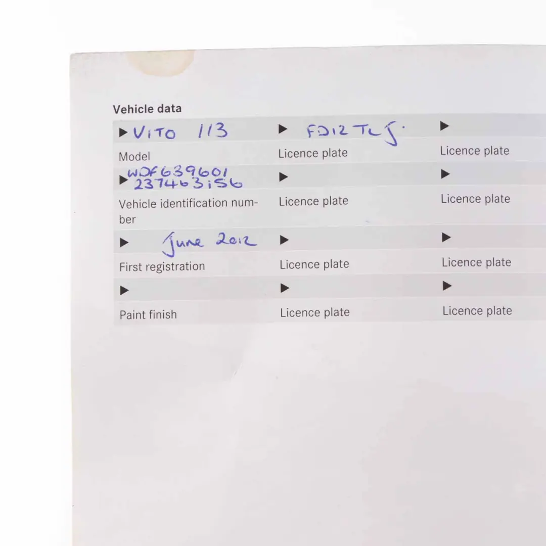 Mercedes Vito W639 Owner's Handbook Service Booklet Case Pouch Wallet Set - SKU A6395842772 - Part number A6395842772