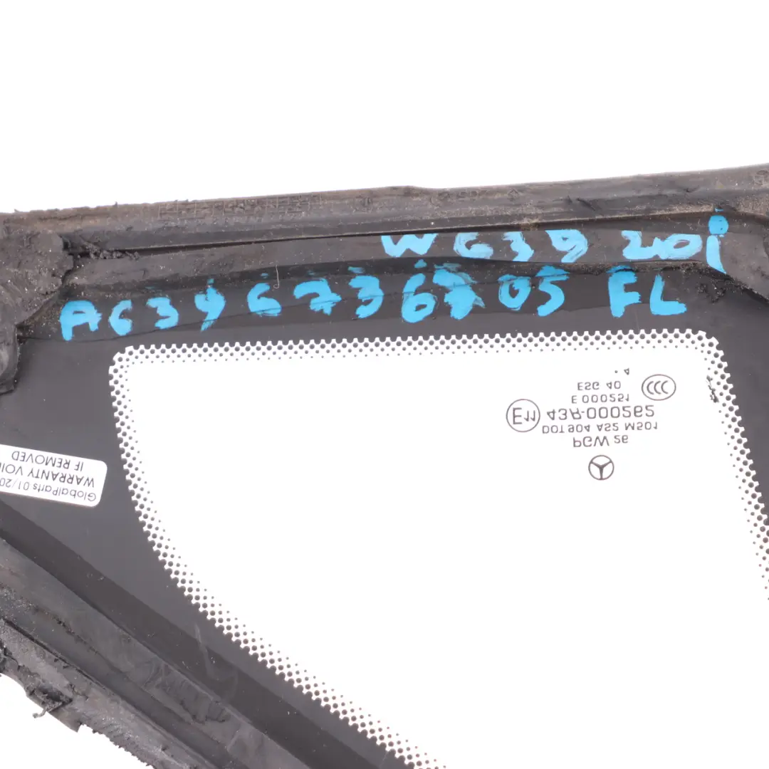 Finestrino Laterale Mercedes Vito W639 Anteriore Sinistro Triangolo Vetro AS2 per con numero di parte A6396736705 Finestrino Laterale Mercedes Vito W639 Anteriore Sinistro Triangolo Vetro AS2 - SKU A6396736705 - Numero di parte A6396736705