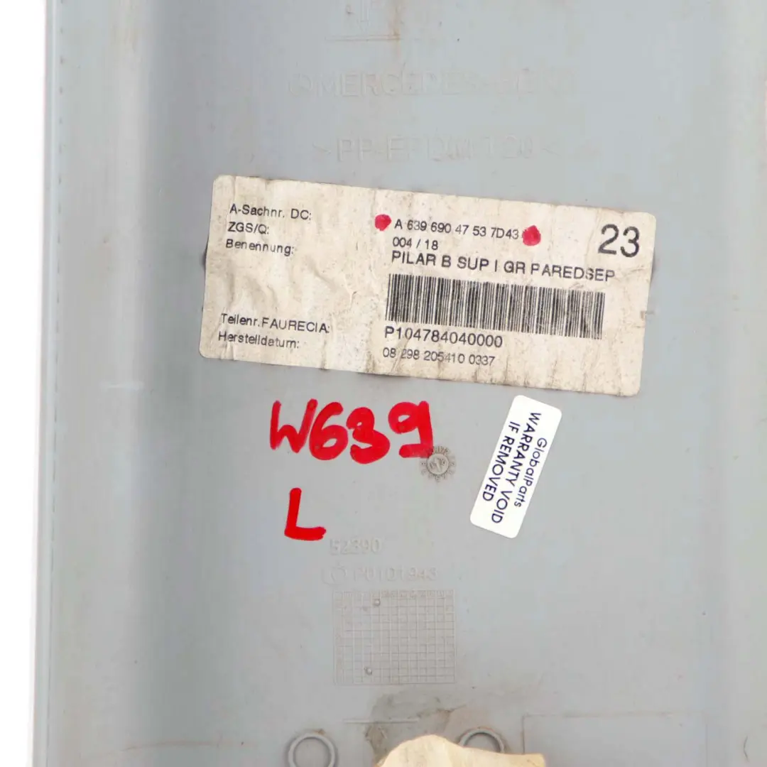 Mercedes Vito W639 Habillage Intérieur Pilier B Gauche Top Gris - SKU A6396906853 - Numéro de pièce A6396906853