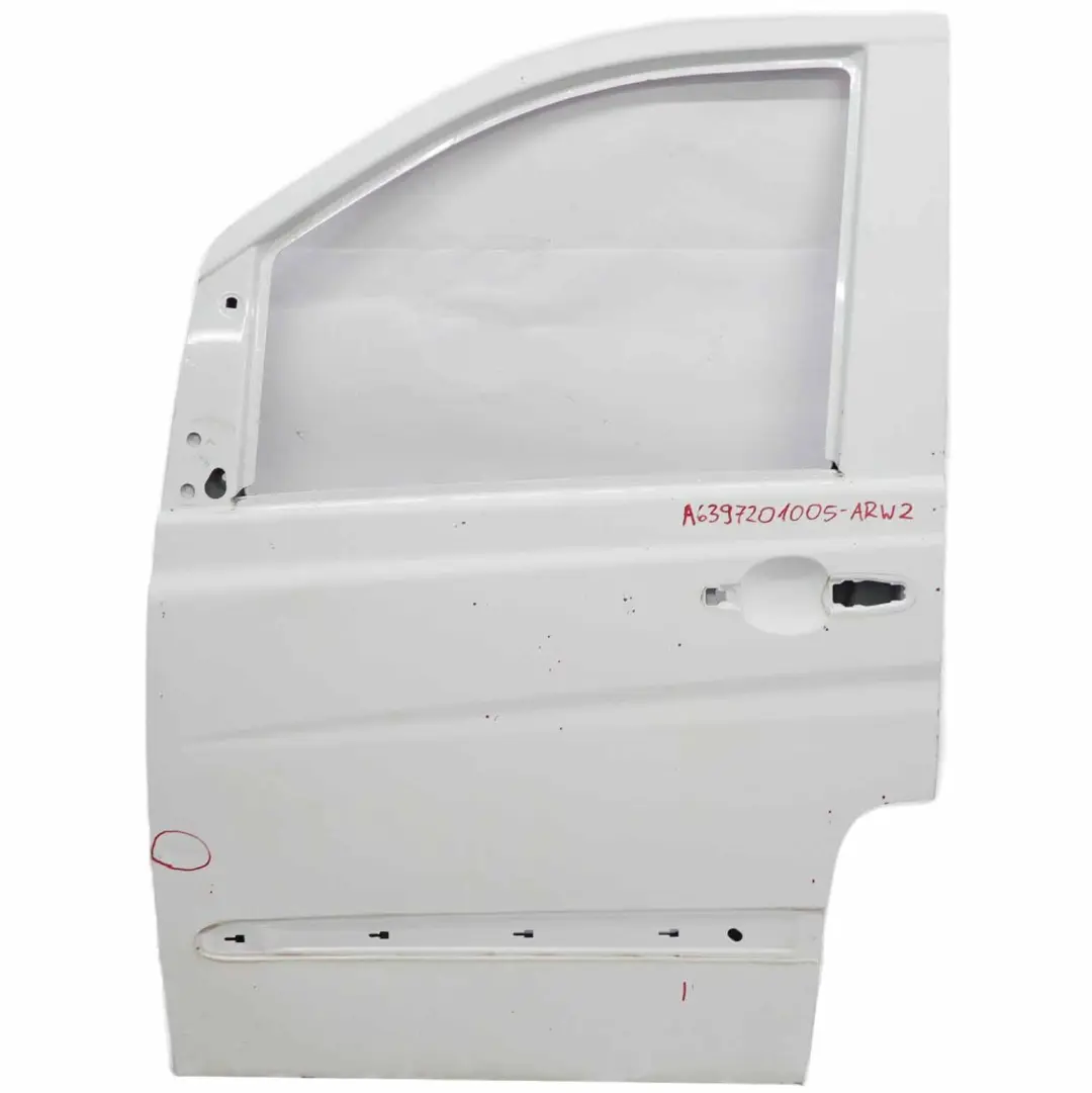 Door Front Left Panel Shell N/S Arctic White - 9147 to Mercedes Vito W639 with Part number A6397201005 Mercedes Vito W639 Door Front Left Panel Shell N/S Arctic White - 9147 - SKU A6397201005-ARW2 - Part number A6397201005