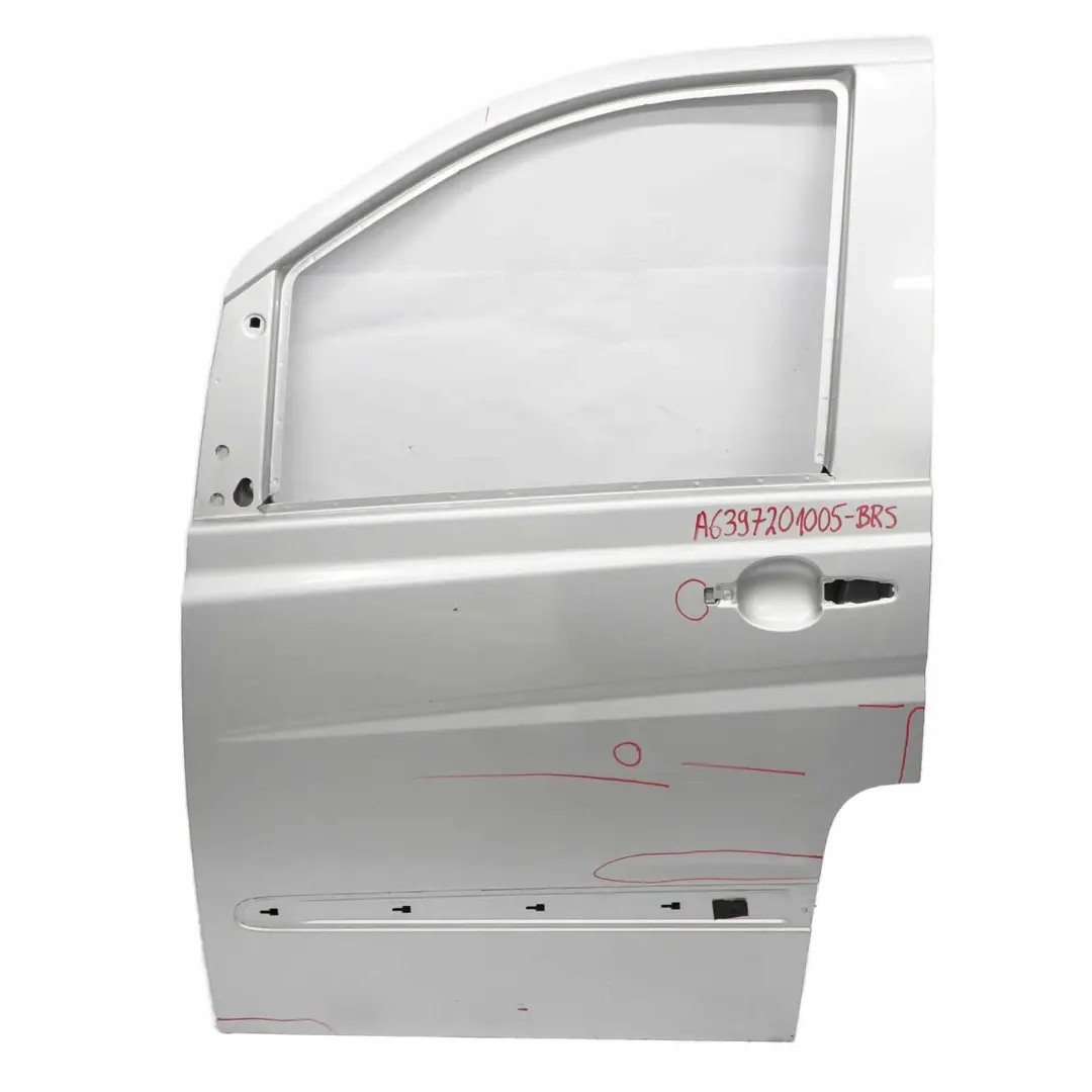 Door Front Left Panel Shell N/S Brilliant Silver - 9744 to Mercedes Vito W639 with Part number A6397201005 Mercedes Vito W639 Door Front Left Panel Shell N/S Brilliant Silver - 9744 - SKU A6397201005-BRS - Part number A6397201005
