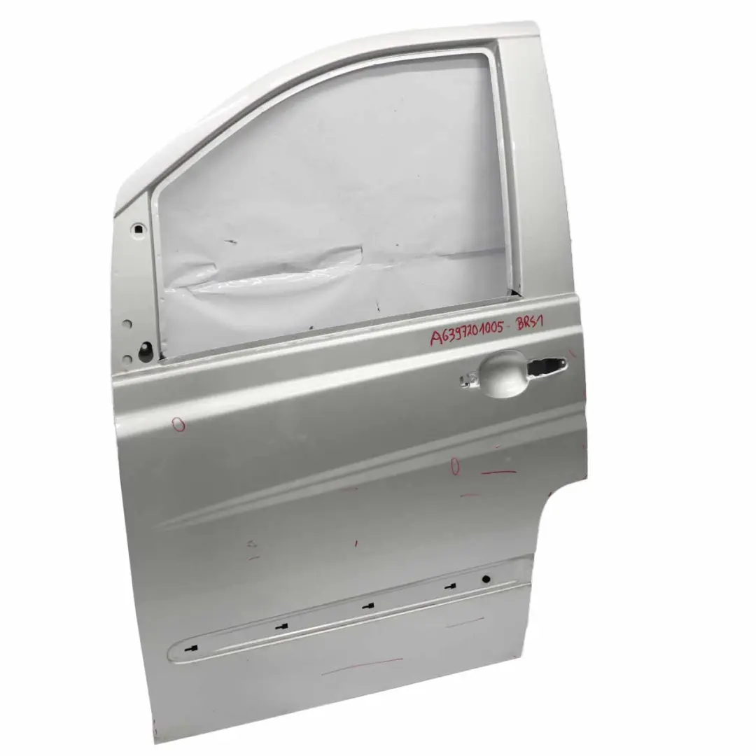 Door Front Left Panel Shell N/S Brilliant Silver - 9744 to Mercedes Vito W639 with Part number A6397201005 Mercedes Vito W639 Door Front Left Panel Shell N/S Brilliant Silver - 9744 - SKU A6397201005-BRS1 - Part number A6397201005