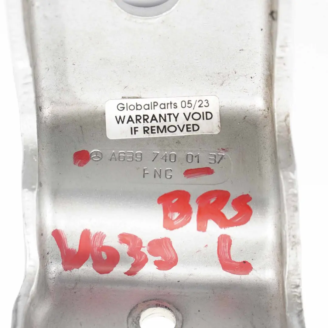 Hinge Lower Left N/S Trunk Brilliant Silver to Mercedes W639 Tailgate with Part number A6397400137 Mercedes W639 Tailgate Hinge Lower Left N/S Trunk Brilliant Silver - SKU A6397400137-BRS - Part number A6397400137