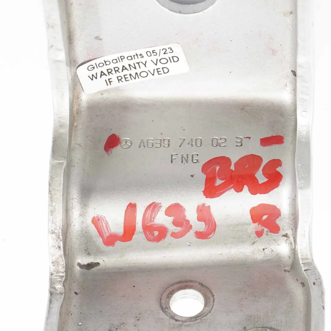Hinge Lower Right O/S Trunk Brilliant Silver to Mercedes W639 Tailgate with Part number A6397400237 Mercedes W639 Tailgate Hinge Lower Right O/S Trunk Brilliant Silver - SKU A6397400237-BRS - Part number A6397400237