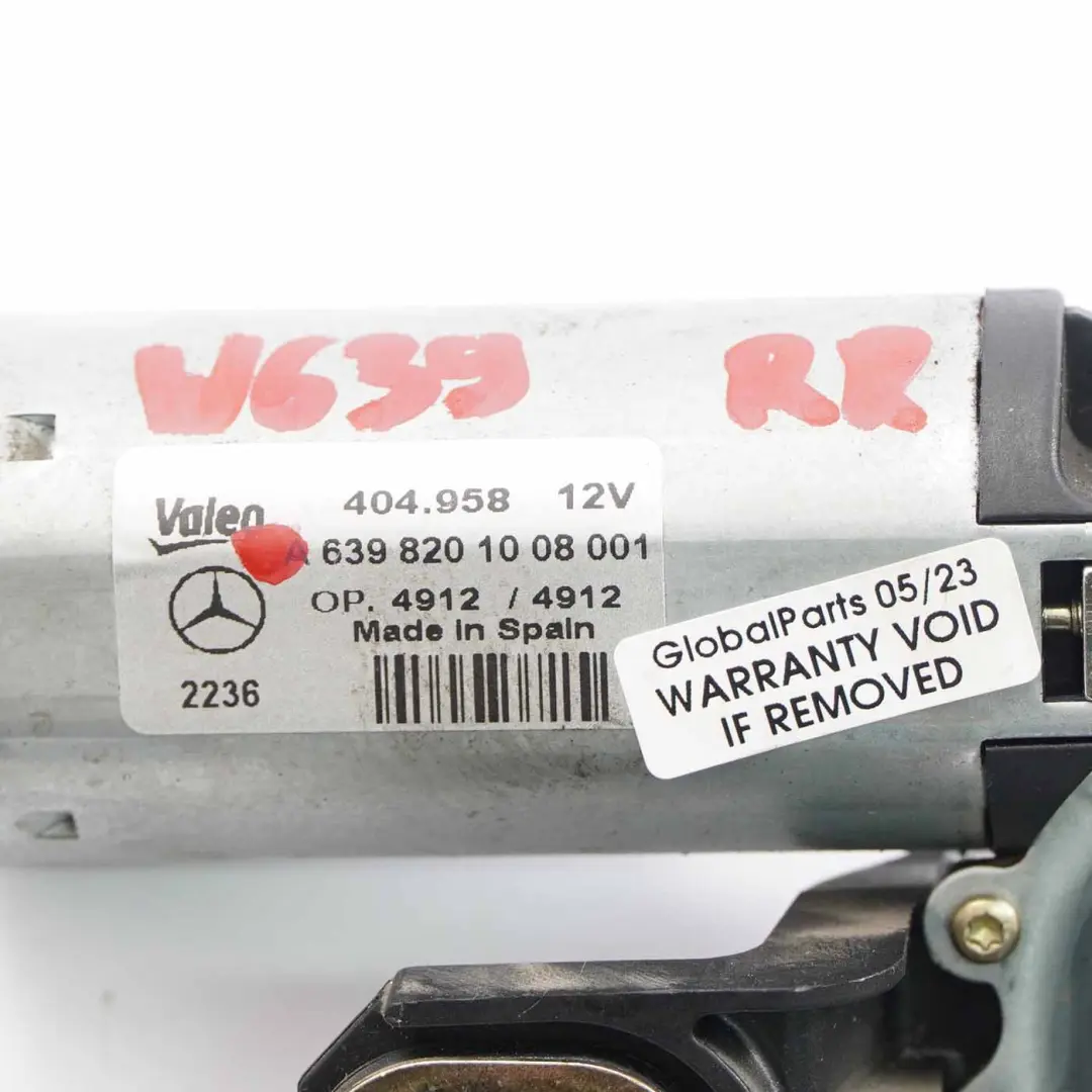 Mercedes Vito W639 Motor limpiaparabrisas Puerta Trasera Derecha - SKU A6398201008 - Número de pieza A6398201008