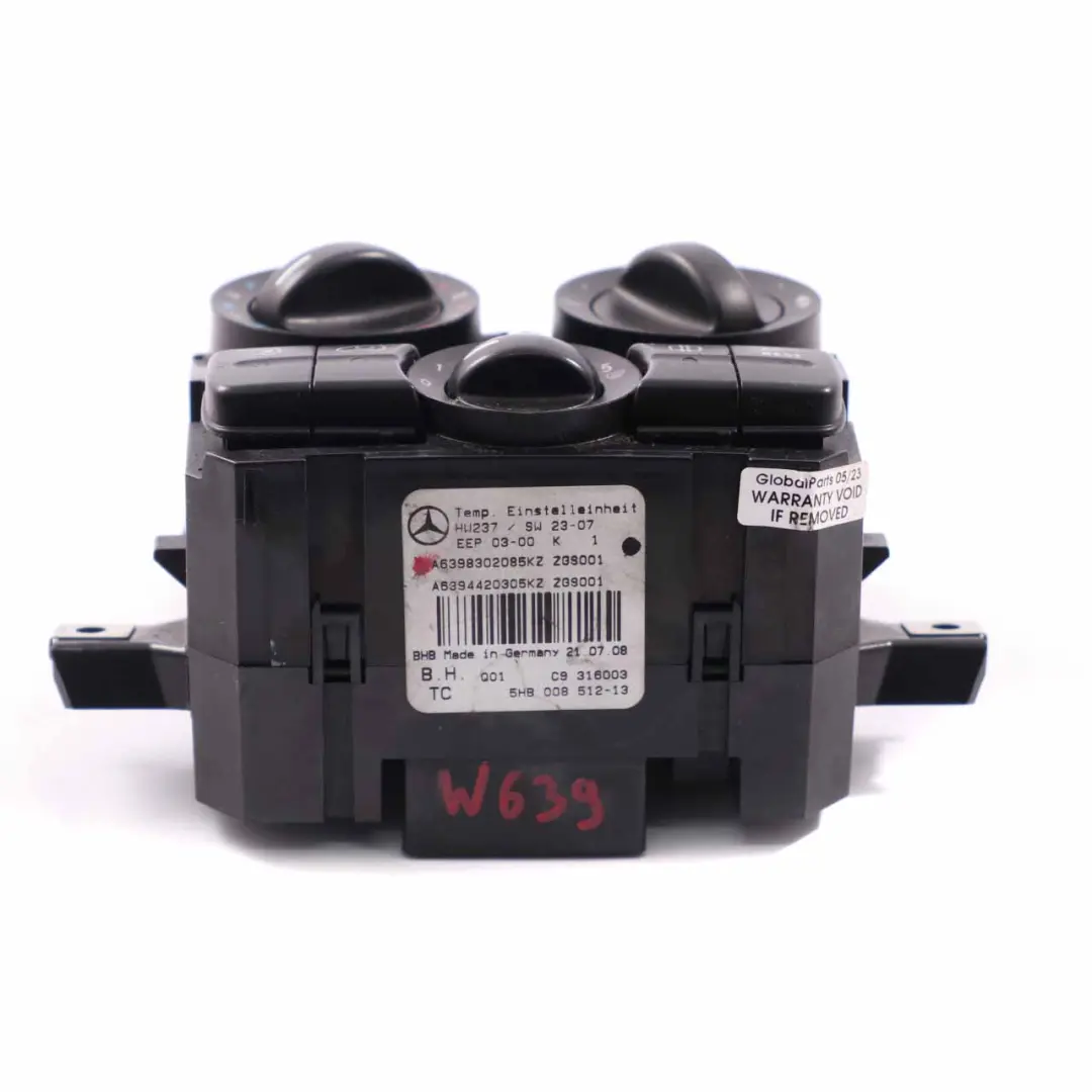 Climate Heater Control Unit Switch Panel to Mercedes Vito Viano W639 AC with Part number A6398302085 Mercedes Vito Viano W639 AC Climate Heater Control Unit Switch Panel - SKU A6398302085 - Part number A6398302085