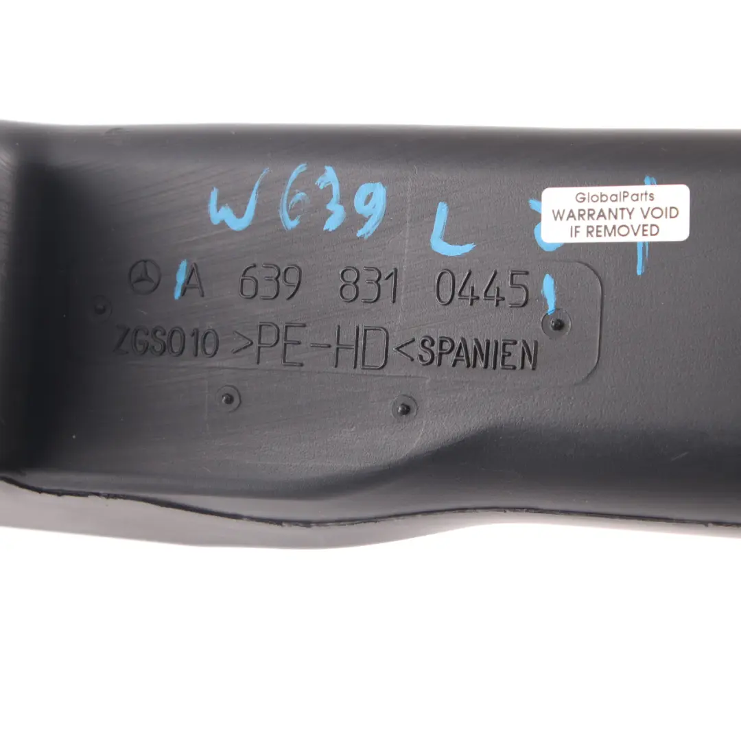 Guía conducto aire Tubo ventilación Trim Izquierda para Mercedes W639 con número de pieza A6398310445 Mercedes W639 Guía conducto aire Tubo ventilación Trim Izquierda - SKU A6398310445 - Número de pieza A6398310445