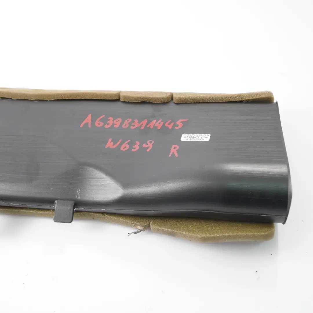  Canale Mercedes W639 Condotto aria tetto posteriore destro Sezione anteriore - SKU A6398311445 - Numero di parte A6398311445