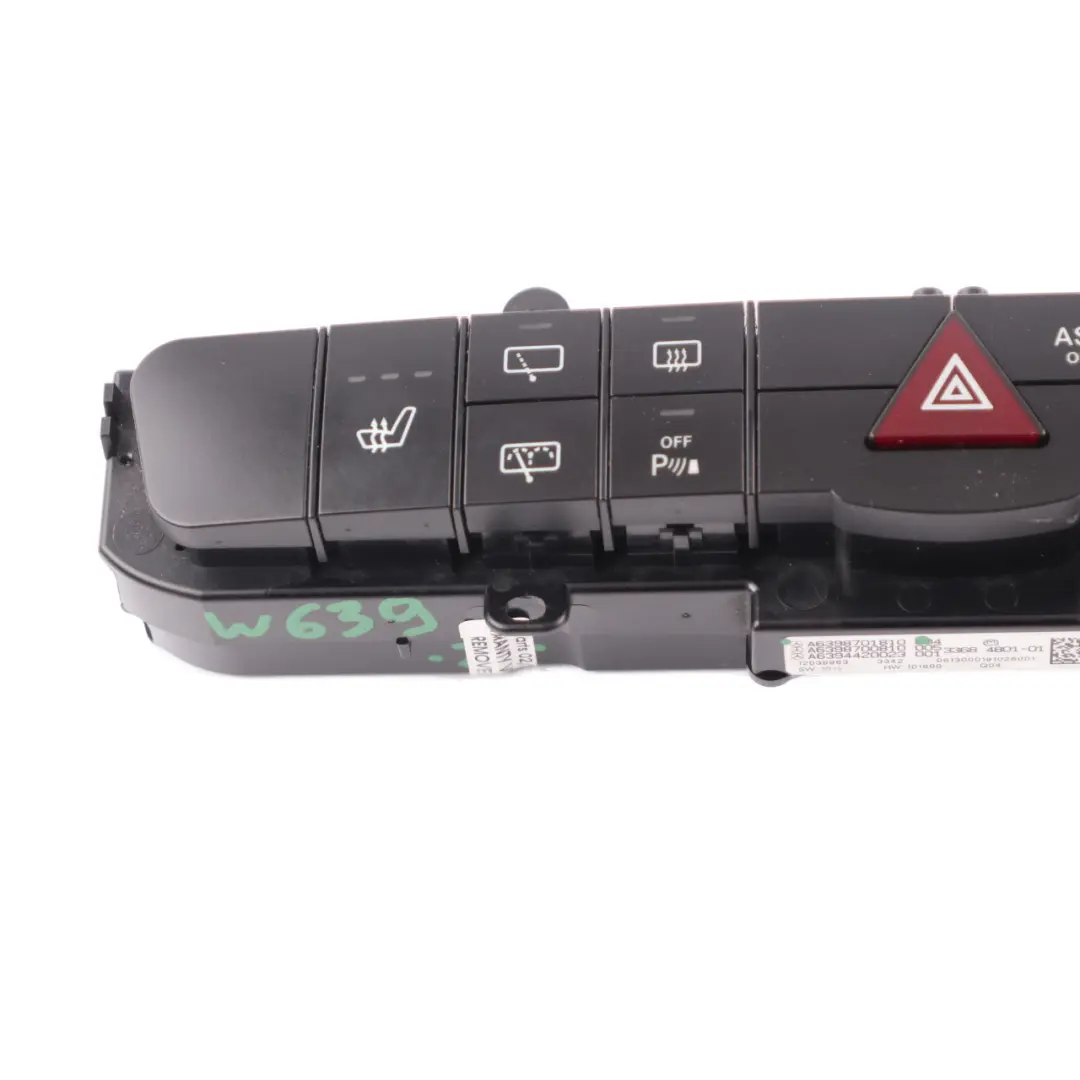 Switch Control Panel Hazard ASR Heated Seat Button to Mercedes W639 with Part number A6398701810 Mercedes W639 Switch Control Panel Hazard ASR Heated Seat Button - SKU A6398701810 - Part number A6398701810