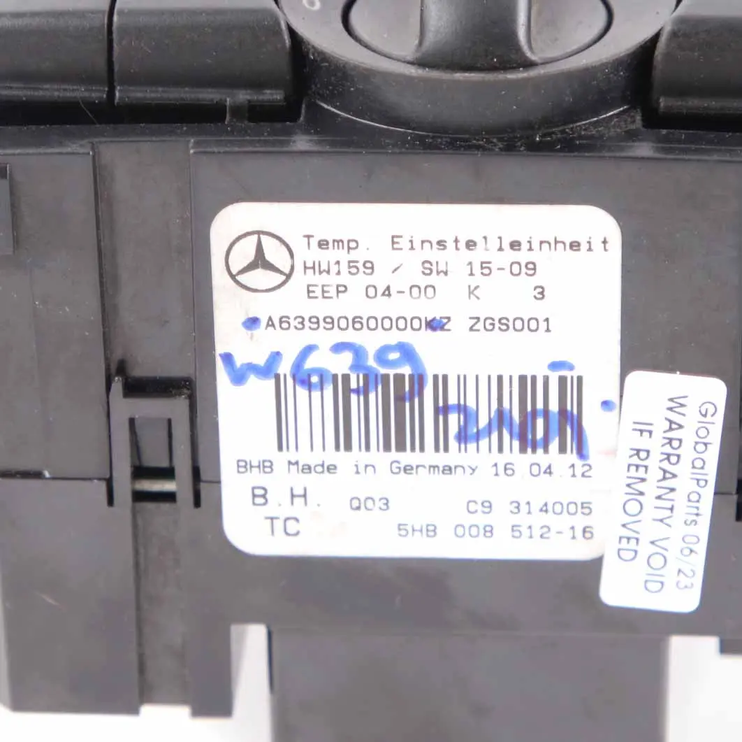 Mercedes Vito W639 Air Conditioning A/C Control Switch Panel Unit - SKU A6399060000 - Part number A6399060000