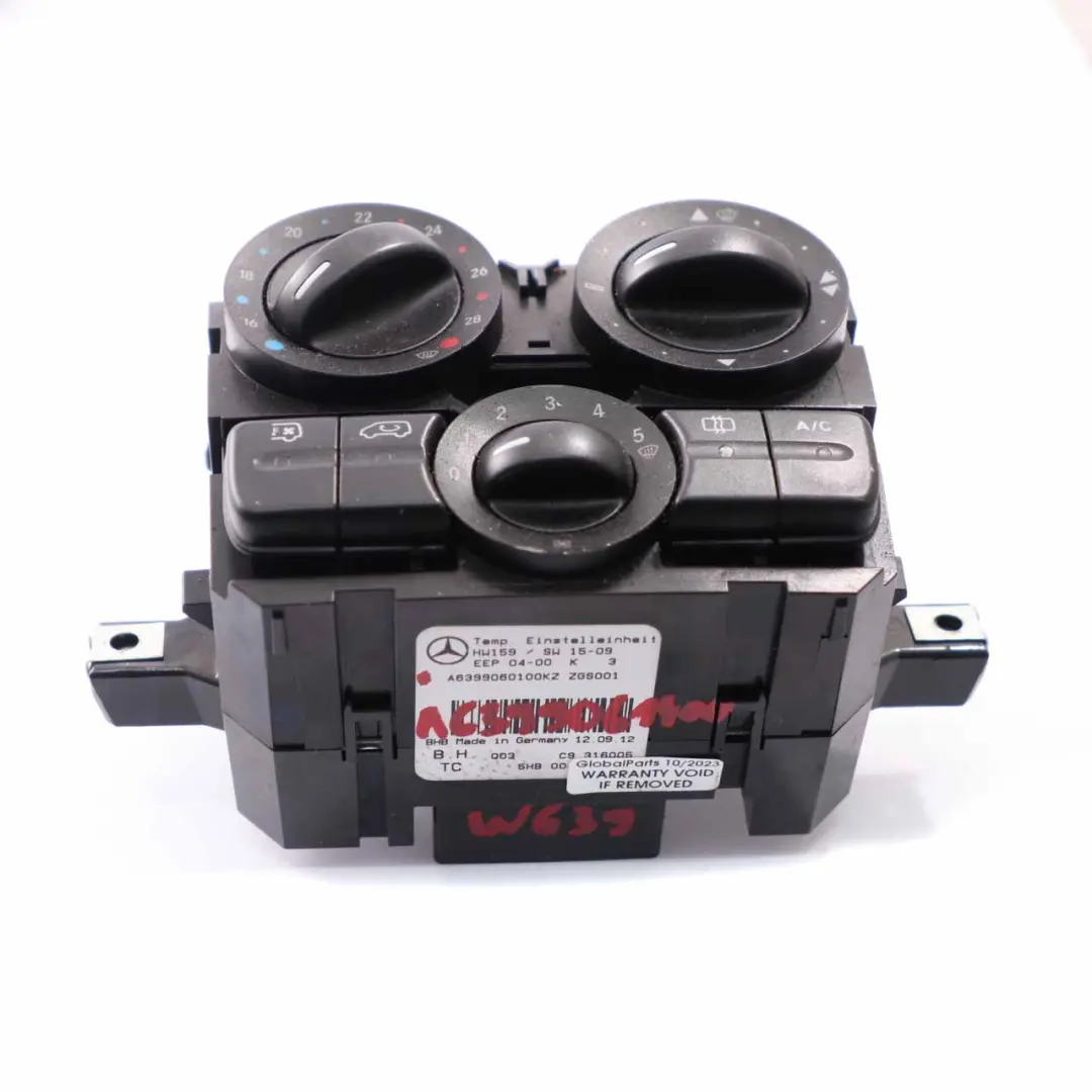 Clima Riscaldatore Centralina Interruttore per Mercedes Vito W639 AC con numero di parte A6399060100 Mercedes Vito W639 AC Clima Riscaldatore Centralina Interruttore - SKU A6399060100 - Numero di parte A6399060100