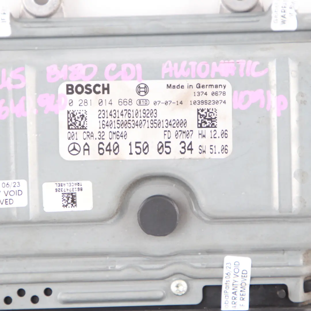 OM640.940 109HP Centralina Motore ECU per Mercedes W245 B 180 CDI con numero di parte A6401500534 Mercedes W245 B 180 CDI OM640.940 109HP Centralina Motore ECU - SKU A6401500534 - Numero di parte A6401500534