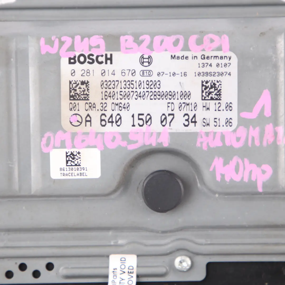 A200 B200 CDI OM640.941 140HP Engine ECU Kit Key to Mercedes W169 W245 with Part number A6401500734 Mercedes W169 W245 A200 B200 CDI OM640.941 140HP Engine ECU Kit Key - SKU A6401500734-1 - Part number A6401500734