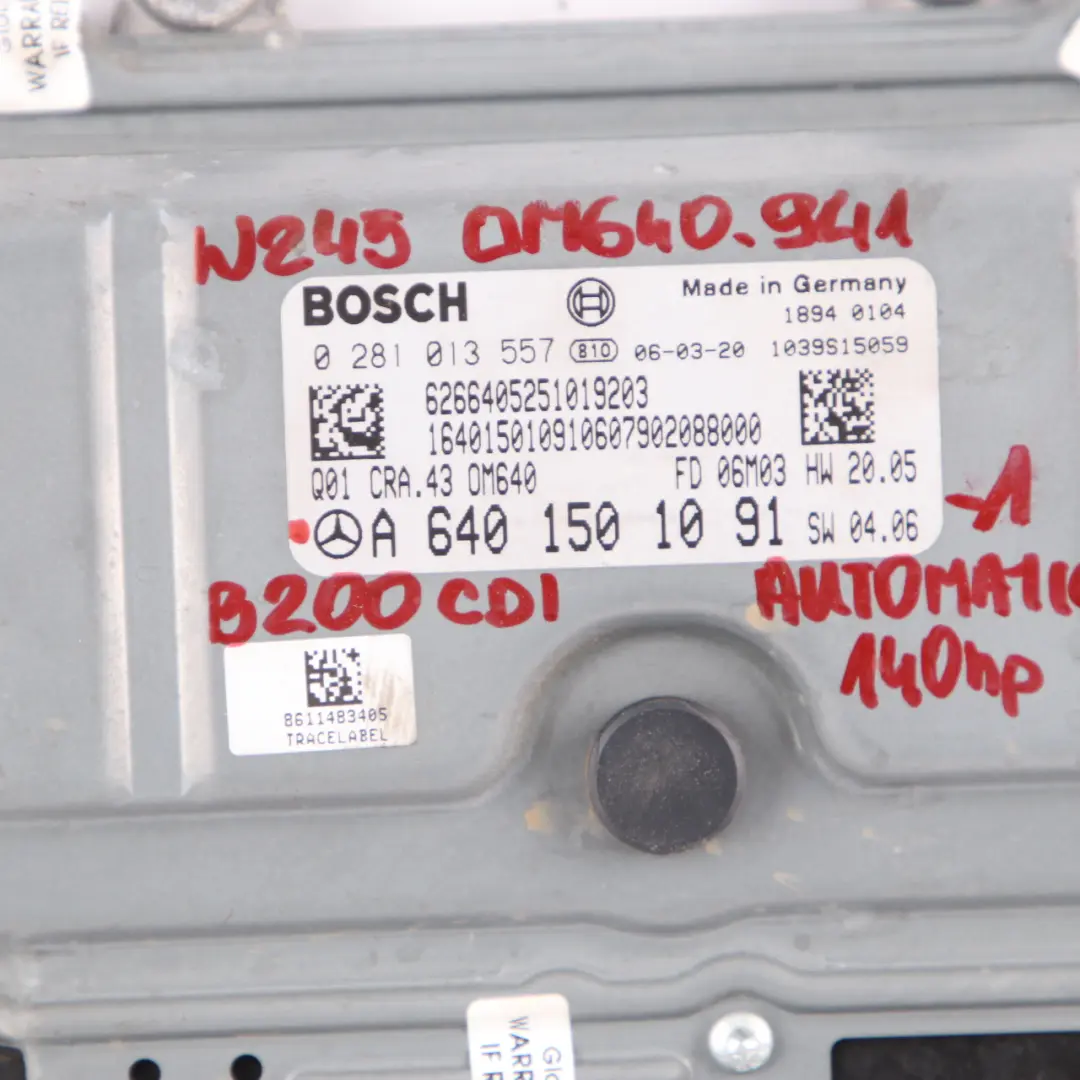 Mercedes W169 W245 A200 B200 CDI OM640.941 140HP Engine ECU Kit Key - SKU A6401501091-1 - Part number A6401501091
