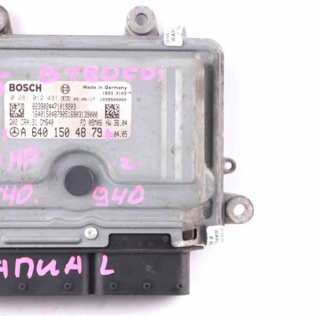OM640.940 109HP Engine Unit ECU Manual to Mercedes W245 B 180 CDI with Part number A6401500534 Mercedes W245 B 180 CDI OM640.940 109HP Engine Unit ECU Manual - SKU A6401504879 - Part number A6401500534