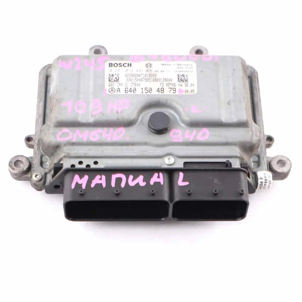 OM640.940 109HP Engine Unit ECU Manual to Mercedes W245 B 180 CDI with Part number A6401500534 Mercedes W245 B 180 CDI OM640.940 109HP Engine Unit ECU Manual - SKU A6401504879 - Part number A6401500534
