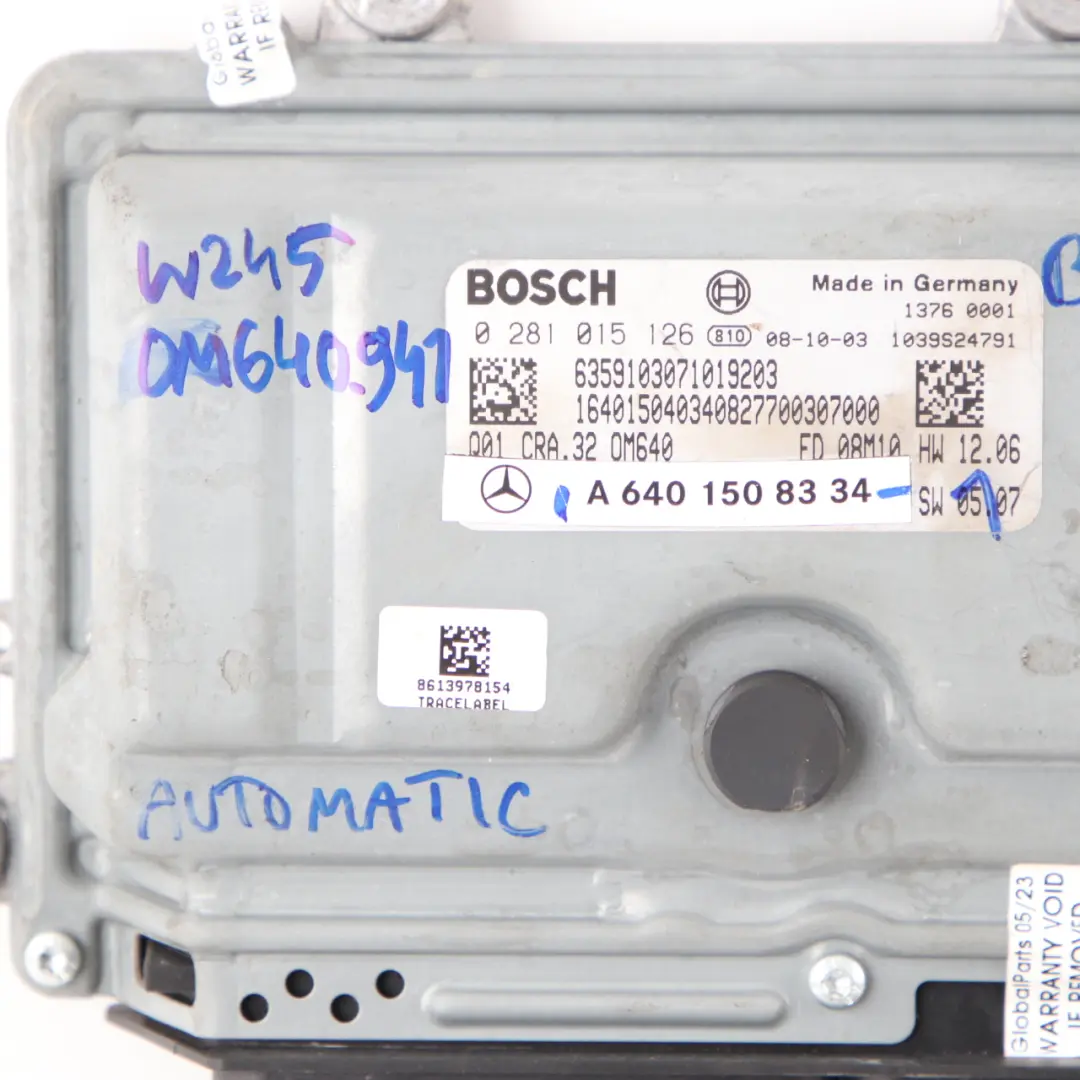 Mercedes W245 B200 CDI OM640.941 140HP Engine ECU Kit Key - SKU A6401508334 - Part number A6401508334