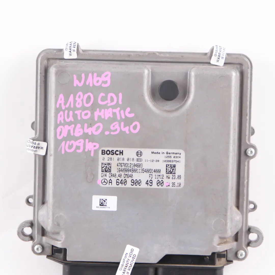Mercedes W169 A180 CDI OM640.940 109HP Engine Control Unit ECU - SKU A6409004900 - Part number A6409004900