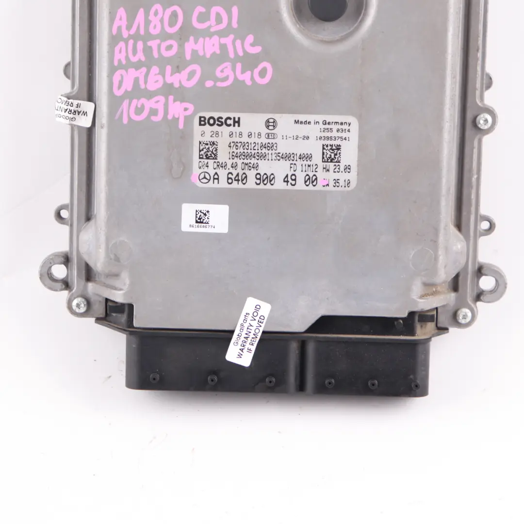 A180 CDI OM640.940 109HP Engine Control Unit ECU to Mercedes W169 with Part number A6409004900 Mercedes W169 A180 CDI OM640.940 109HP Engine Control Unit ECU - SKU A6409004900 - Part number A6409004900