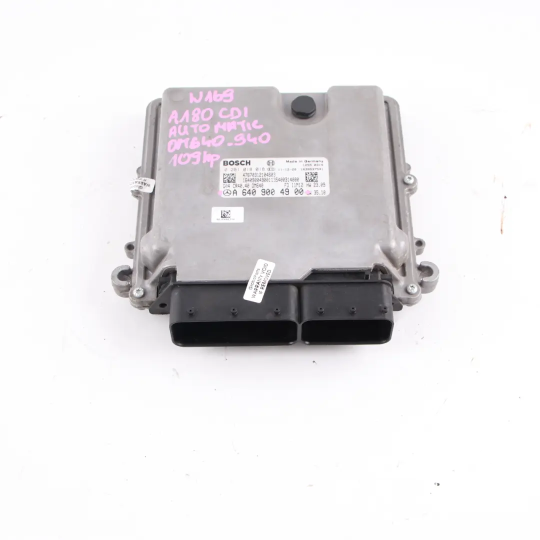 A180 CDI OM640.940 109HP Engine Control Unit ECU to Mercedes W169 with Part number A6409004900 Mercedes W169 A180 CDI OM640.940 109HP Engine Control Unit ECU - SKU A6409004900 - Part number A6409004900