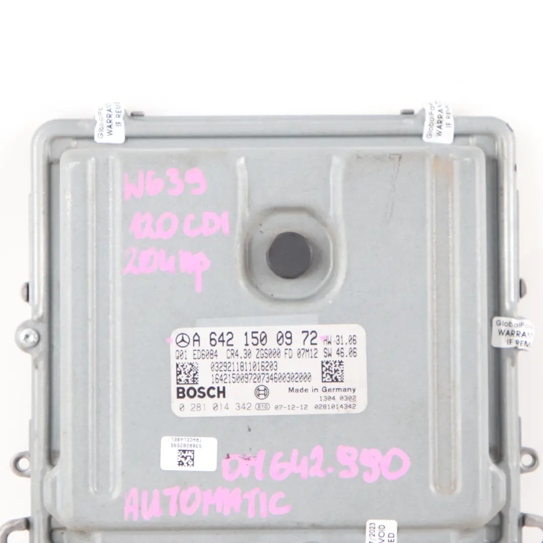 OM642.990 120 CDI 204HP Engine Unit Module ECU to Mercedes W639 with Part number A6421500972 Mercedes W639 OM642.990 120 CDI 204HP Engine Unit Module ECU - SKU A6421500972 - Part number A6421500972