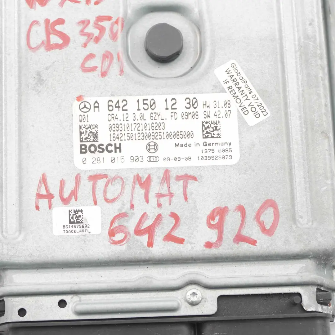 Mercedes C219 CLS350 CDI OM642.920 Modulo motore ECU Automatico - SKU A6421501230 - Numero di parte A6421501230