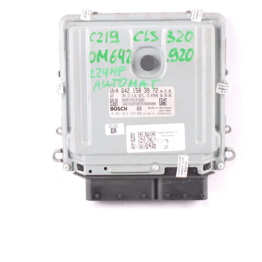 Kit ECU Unidad Motor Mercedes C219 CLS 320 642.920 224HP para con número de pieza A6421503972 Kit ECU Unidad Motor Mercedes C219 CLS 320 642.920 224HP - SKU A6421503972-1 - Número de pieza A6421503972