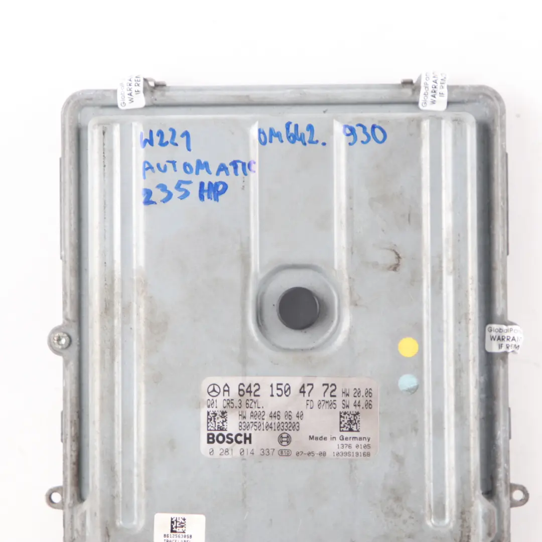 OM642.930 235HP Engine Module Unit ECU Automatic to Mercedes W221 with Part number A6421504772 Mercedes W221 OM642.930 235HP Engine Module Unit ECU Automatic - SKU A6421504772 - Part number A6421504772