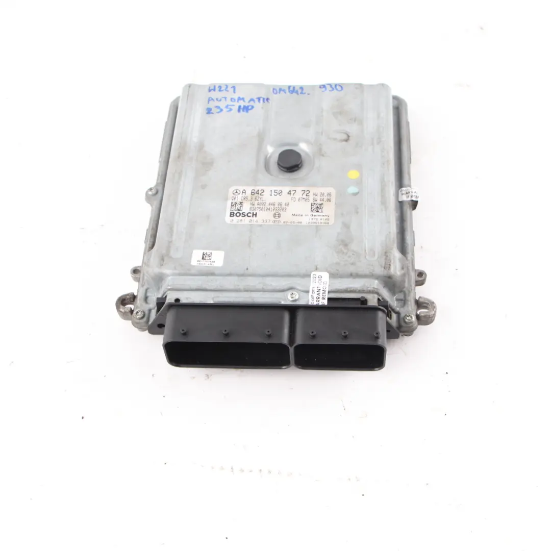 OM642.930 235HP Engine Module Unit ECU Automatic to Mercedes W221 with Part number A6421504772 Mercedes W221 OM642.930 235HP Engine Module Unit ECU Automatic - SKU A6421504772 - Part number A6421504772
