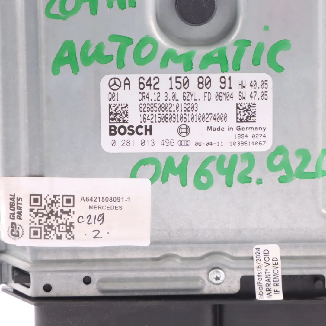 642.920 224HP Engine Unit ECU Kit Key Lock to Mercedes C219 CLS 320 with Part number A6421508091 Mercedes C219 CLS 320 642.920 224HP Engine Unit ECU Kit Key Lock - SKU A6421508091-1 - Part number A6421508091
