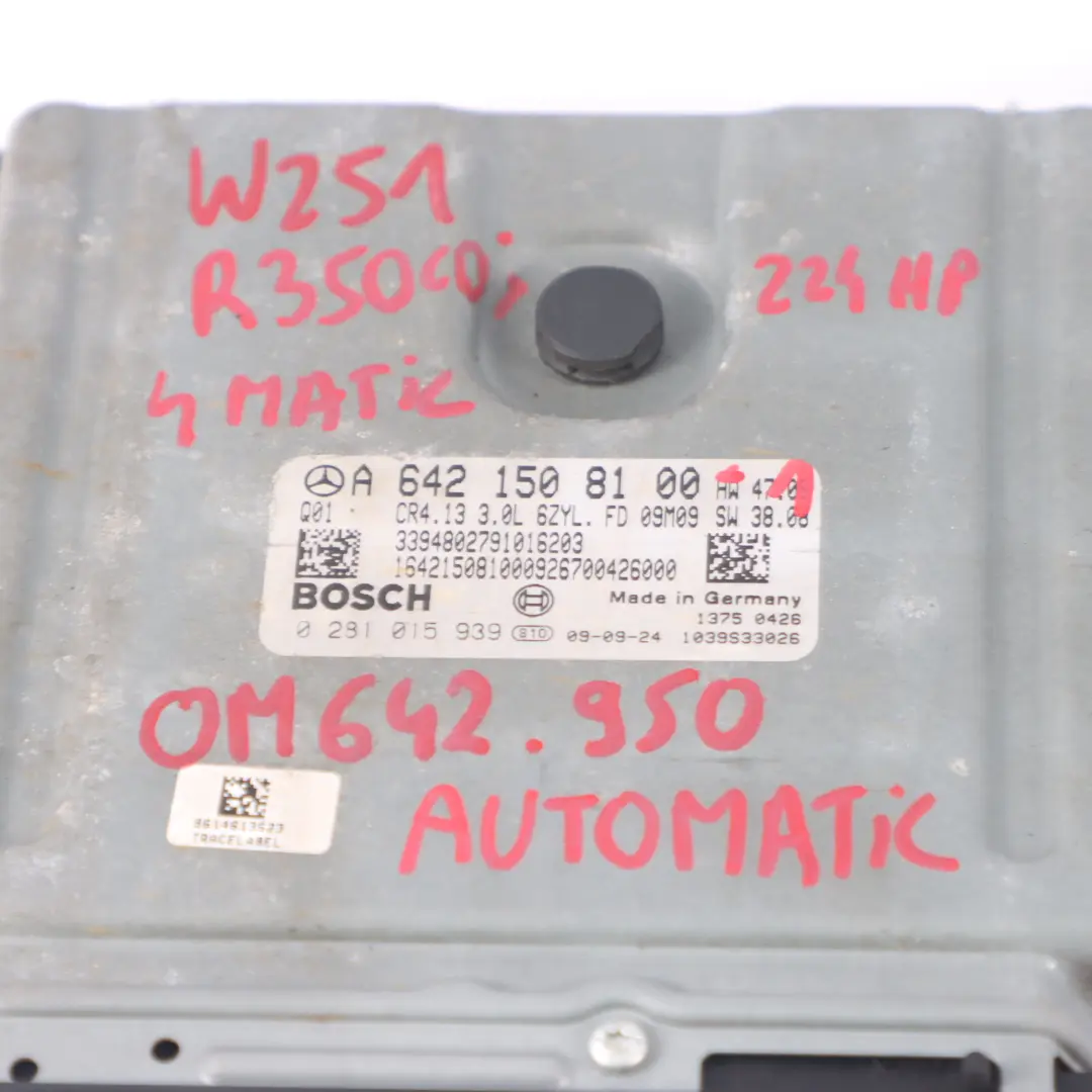 Mercedes W251 R 350 CDI 642.950 224HP Motore ECU Kit Blocco chiave - SKU A6421508100-1 - Numero di parte A6421508100