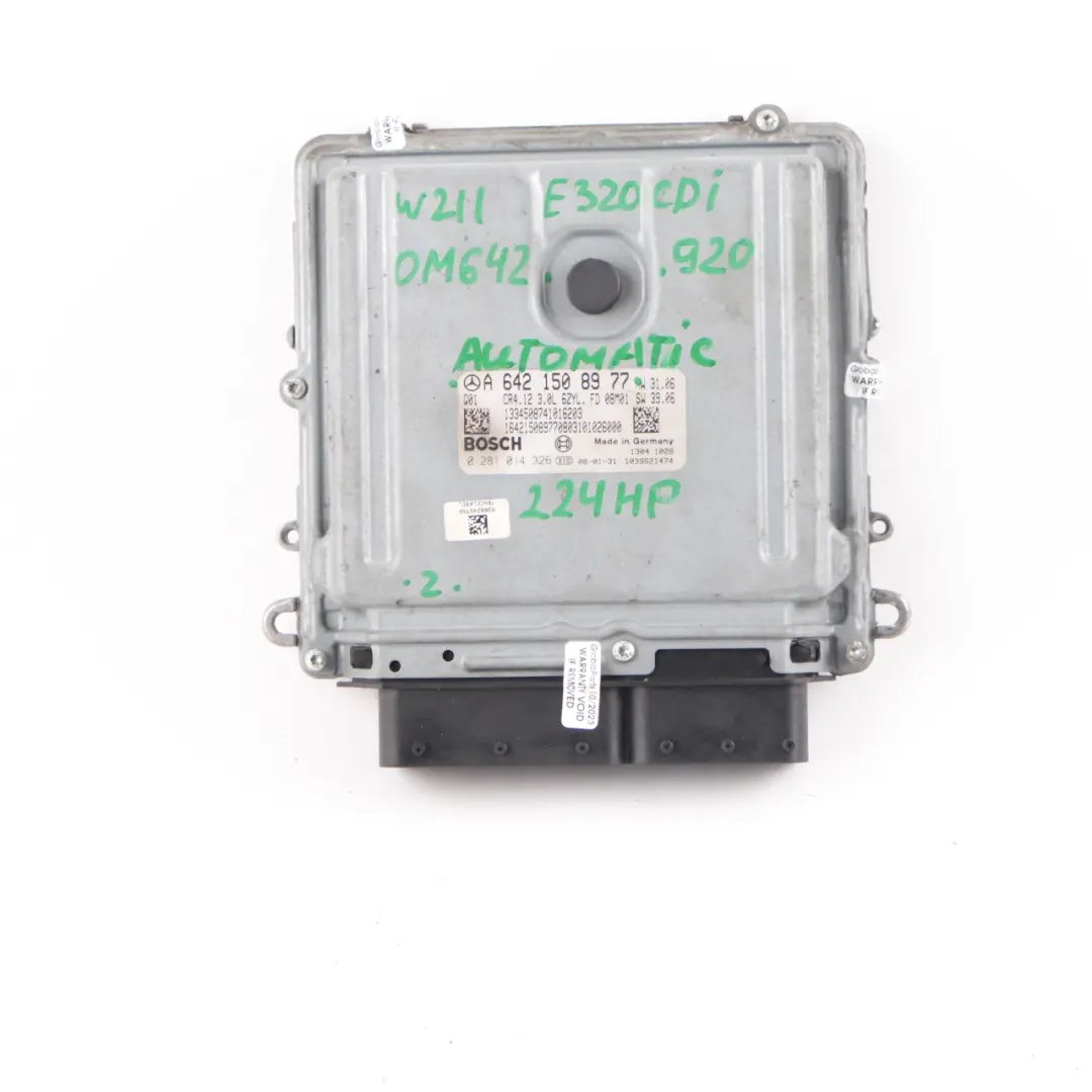 OM642.920 224HP Engine Module ECU Automatic to Mercedes W211 E320 CDI with Part number A6421508977 Mercedes W211 E320 CDI OM642.920 224HP Engine Module ECU Automatic - SKU A6421508977 - Part number A6421508977