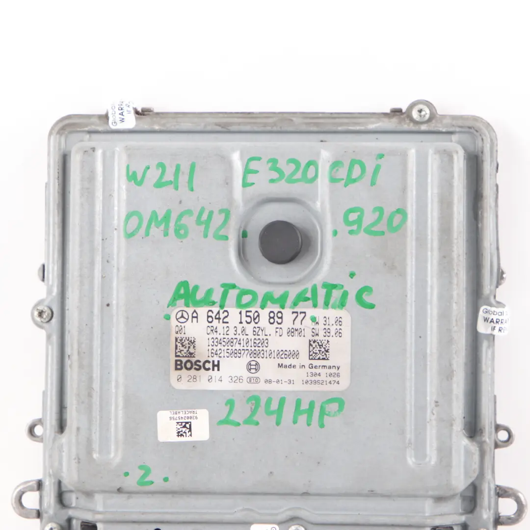 OM642.920 224HP Engine Module ECU Automatic to Mercedes W211 E320 CDI with Part number A6421508977 Mercedes W211 E320 CDI OM642.920 224HP Engine Module ECU Automatic - SKU A6421508977 - Part number A6421508977