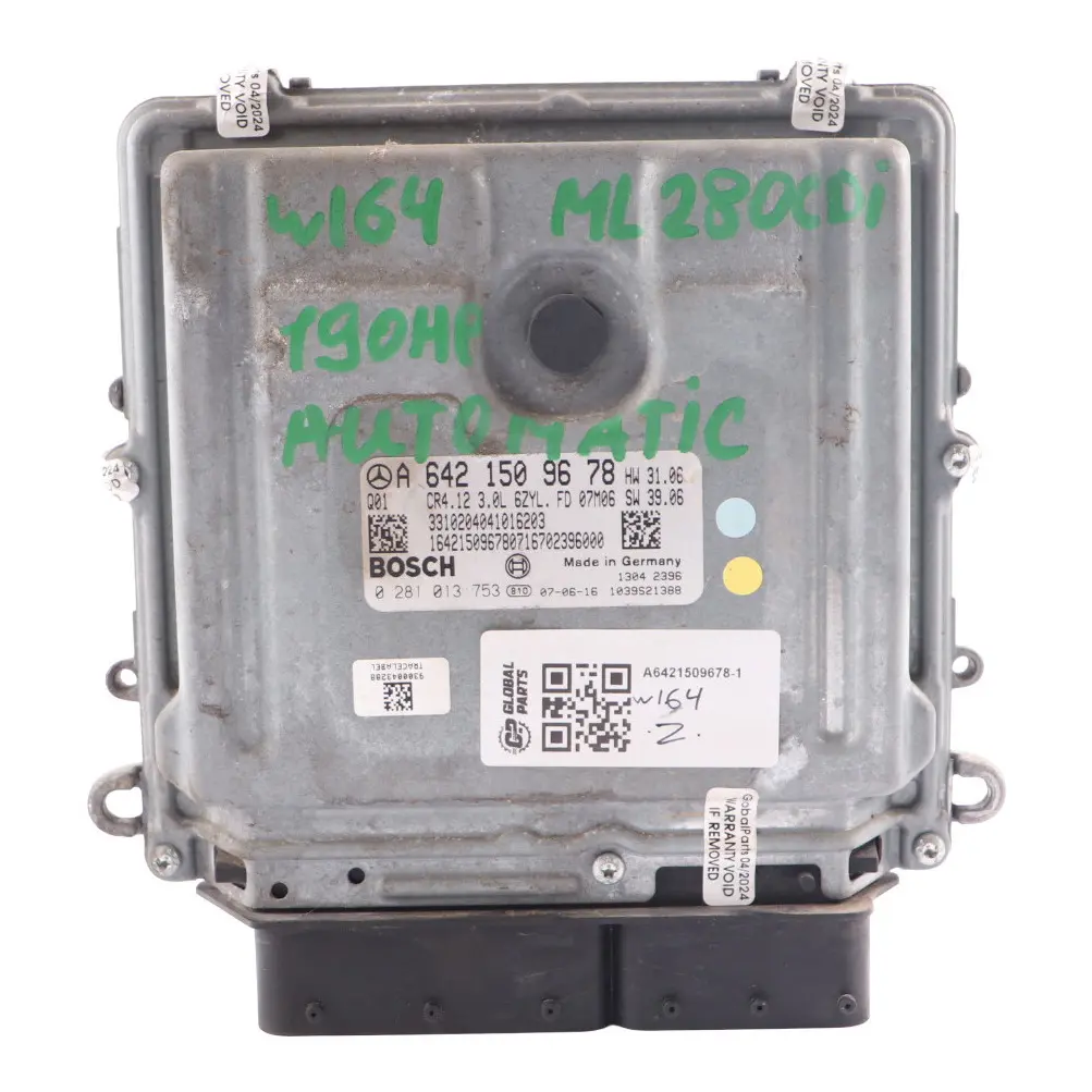 642.940 190HP Engine Unit ECU Kit Key Lock to Mercedes W164 ML 280 CDI with Part number A6421509678 Mercedes W164 ML 280 CDI 642.940 190HP Engine Unit ECU Kit Key Lock - SKU A6421509678-1 - Part number A6421509678