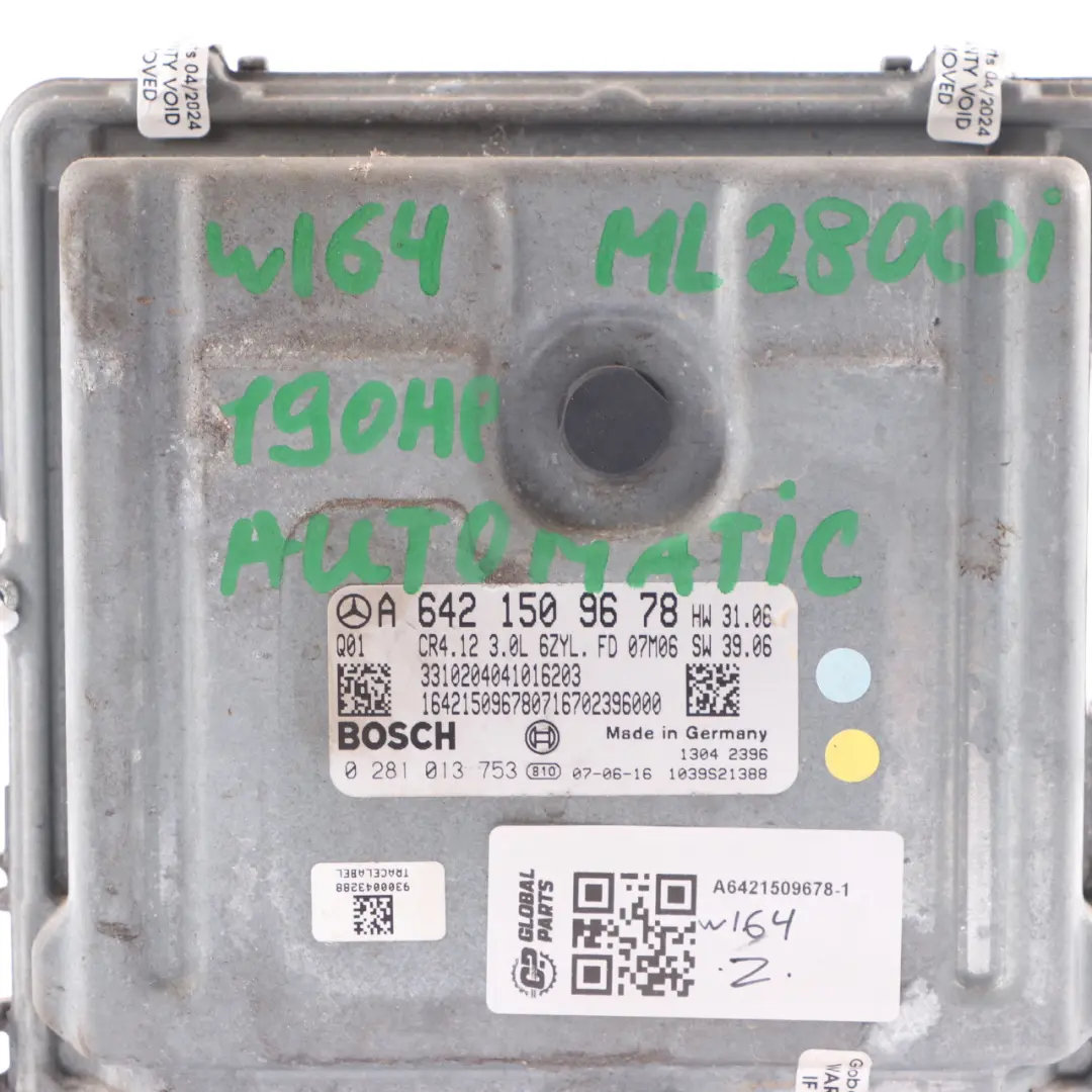 642.940 190HP Engine Unit ECU Kit Key Lock to Mercedes W164 ML 280 CDI with Part number A6421509678 Mercedes W164 ML 280 CDI 642.940 190HP Engine Unit ECU Kit Key Lock - SKU A6421509678-1 - Part number A6421509678
