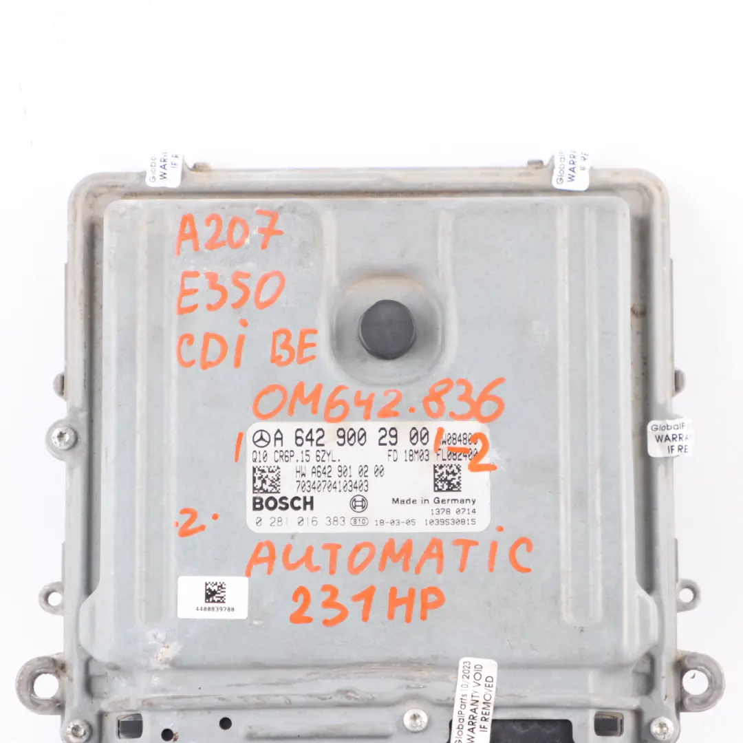 Mercedes W207 E350 CDI BlueEfficiency OM642.836 Engine Module ECU - SKU A6429002900-3 - Part number A6429002900