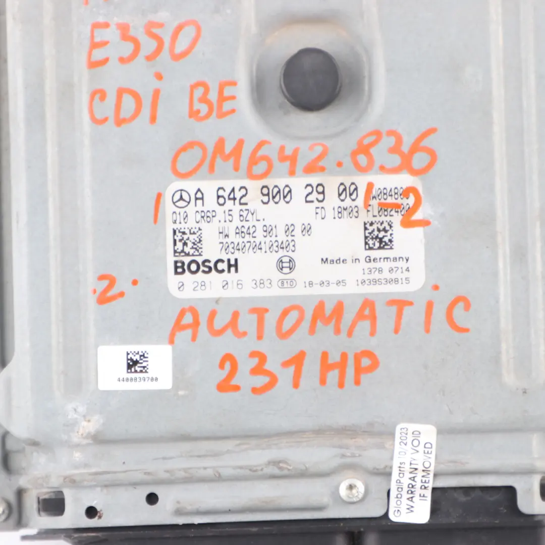 Mercedes W207 E350 CDI BlueEfficiency OM642.836 Module moteur ECU - SKU A6429002900-3 - Numéro de pièce A6429002900