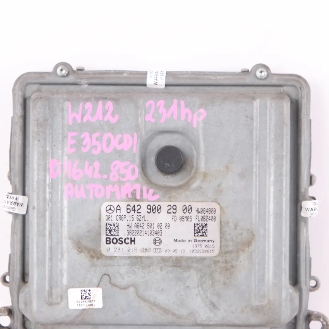 OM642.850 Motorsteuergerät Modul ECU für Mercedes W212 E350 CDI mit Teilenummer A6429002900 Mercedes W212 E350 CDI OM642.850 Motorsteuergerät Modul ECU - SKU A6429002900 - Teilenummer A6429002900