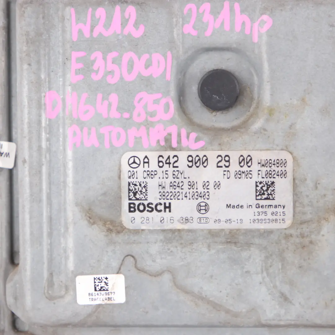 OM642.850 Motorsteuergerät Modul ECU für Mercedes W212 E350 CDI mit Teilenummer A6429002900 Mercedes W212 E350 CDI OM642.850 Motorsteuergerät Modul ECU - SKU A6429002900 - Teilenummer A6429002900