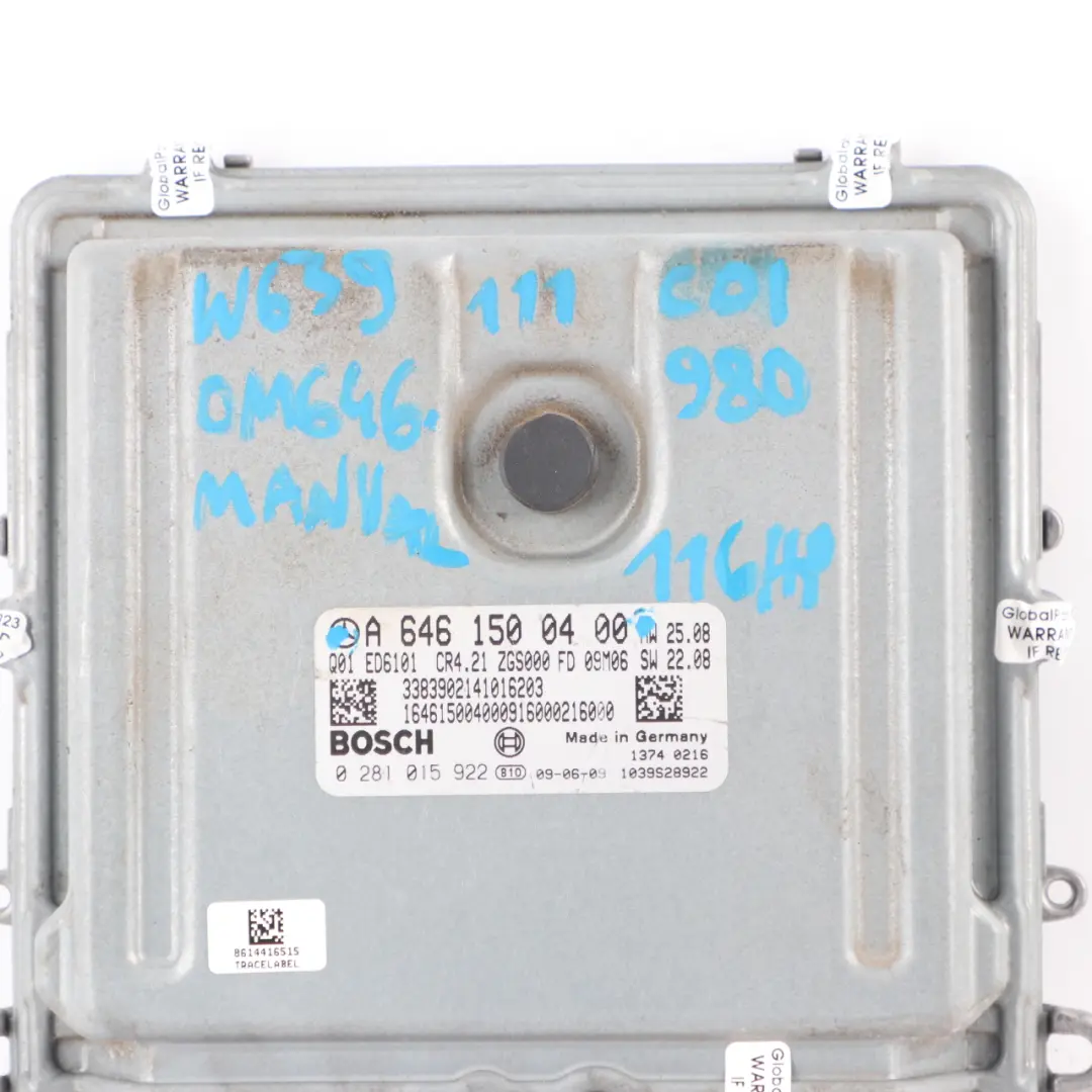 OM646.980 111 CDI 116HP Motore Modulo ECU Manuale per Mercedes Vito W639 con numero di parte A6461500400 Mercedes Vito W639 OM646.980 111 CDI 116HP Motore Modulo ECU Manuale - SKU A6461500400 - Numero di parte A6461500400