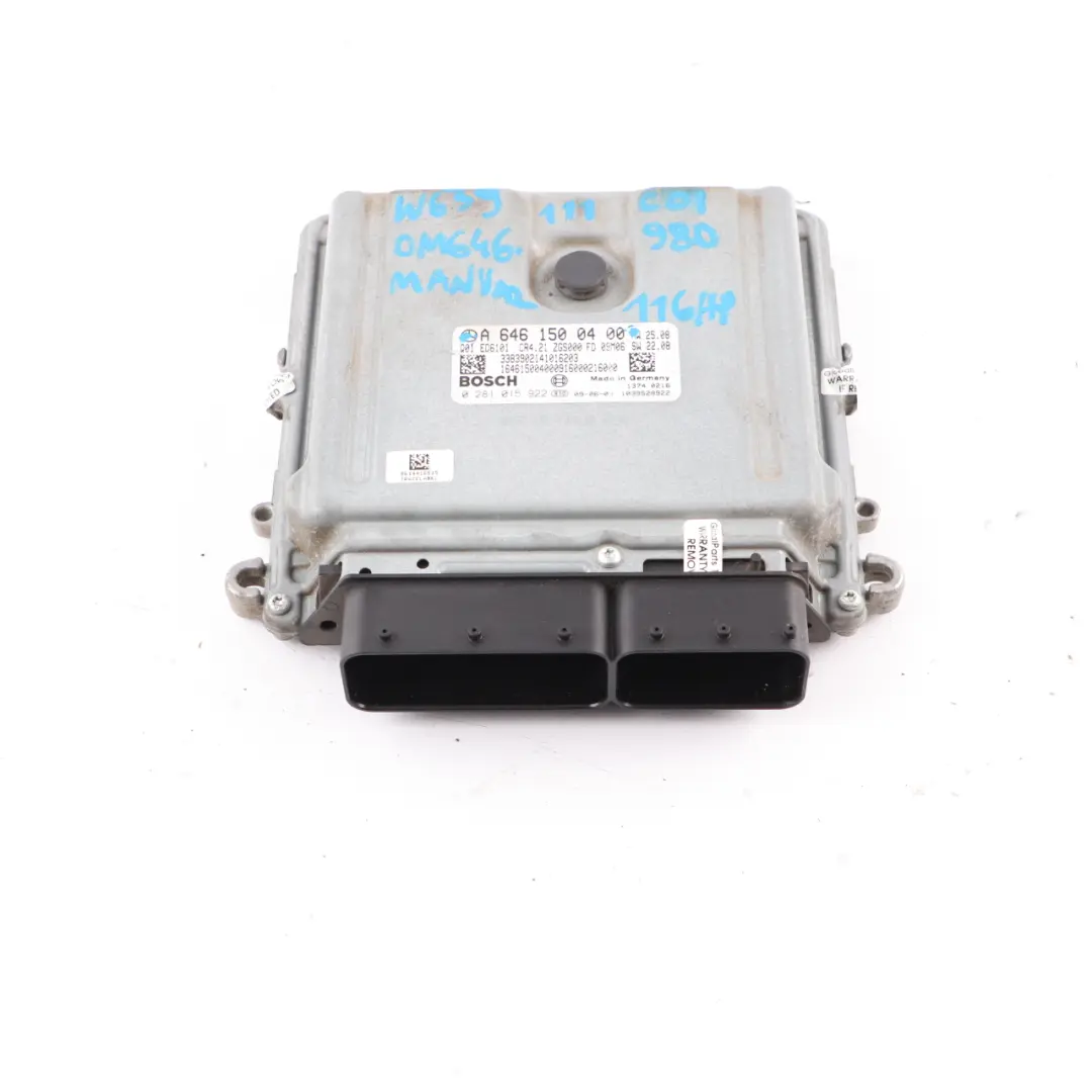 OM646.980 111 CDI 116HP Engine ECU Module Manual Mercedes Vito W639 - SKU A6461500400 - Part number A6461500400