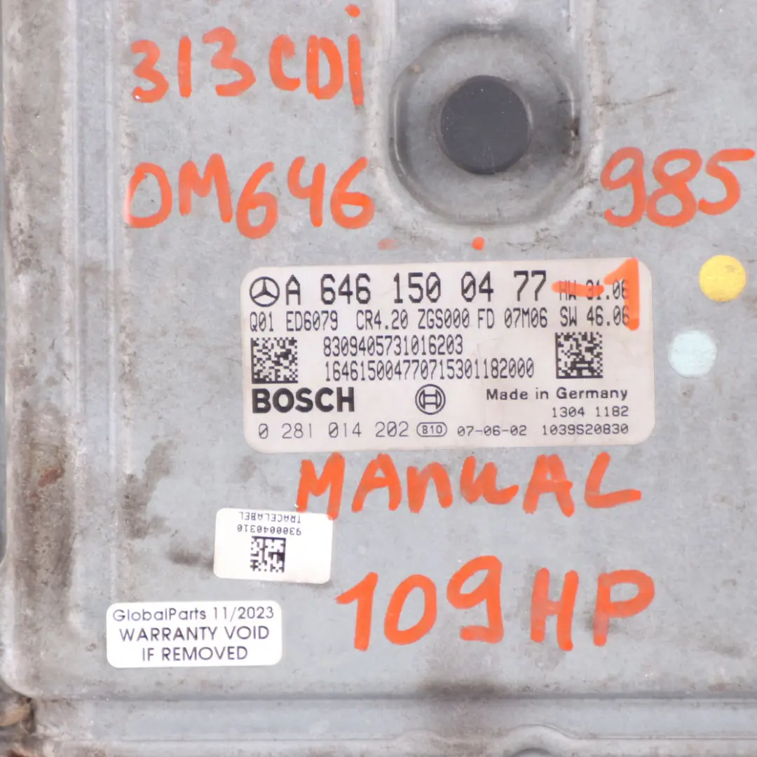 Mercedes W906 OM646.985 109HP Engine Unit Module ECU Kit + Key - SKU A6461500477-1 - Part number A6461500477