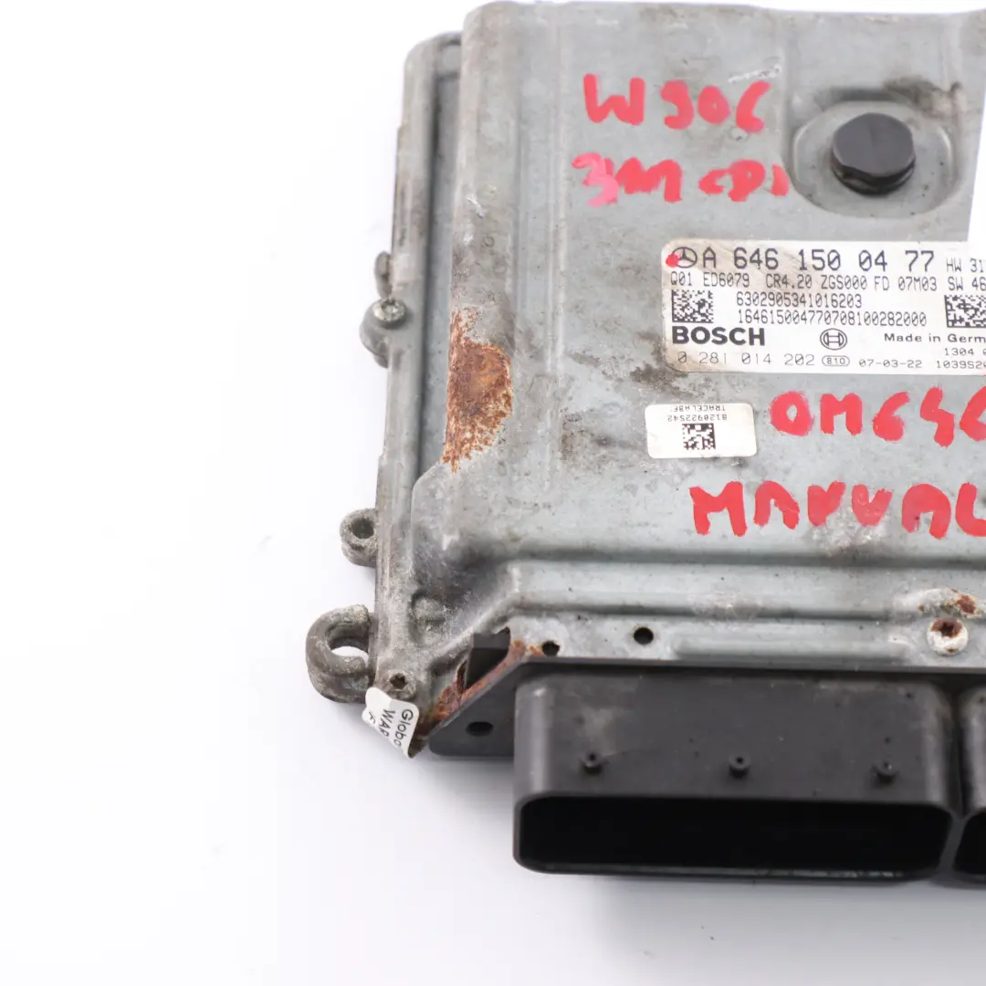 646.985 109HP Motor Módulo Unidad ECU Manual para Mercedes W906 311 CDI con número de pieza A6461500477 Mercedes W906 311 CDI 646.985 109HP Motor Módulo Unidad ECU Manual - SKU A6461500477 - Número de pieza A6461500477