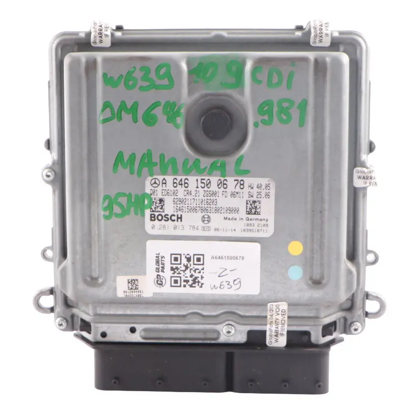 646.981 95HP Engine Unit ECU Manual to Mercedes Vito W639 109 CDI with Part number A6461500678 Mercedes Vito W639 109 CDI 646.981 95HP Engine Unit ECU Manual - SKU A6461500678 - Part number A6461500678